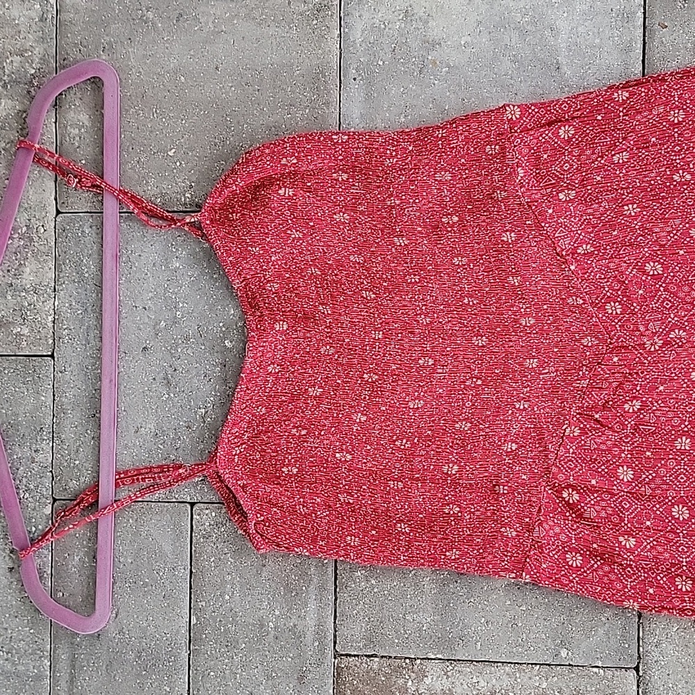 Timing Red Flare-Leg Jumpsuit Smocked Bodice Adjustable Straps Sz L - Picture 2 of 11